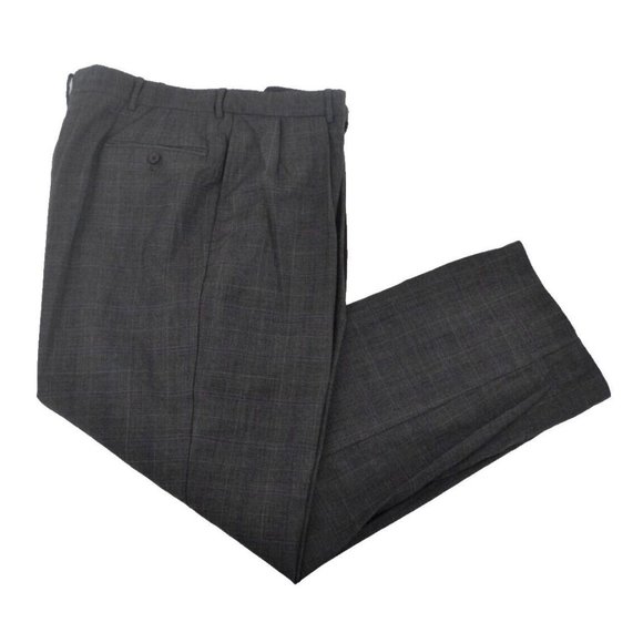 POLO‎ RALPH LAUREN Men's Blue Label Pleated Front Dress Pants 36/30 Gray Check